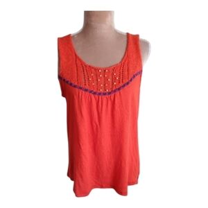 Anthropologie Meadow Rue~ Beaded Linen Tank Top – Orange Embroidered Knit (M)